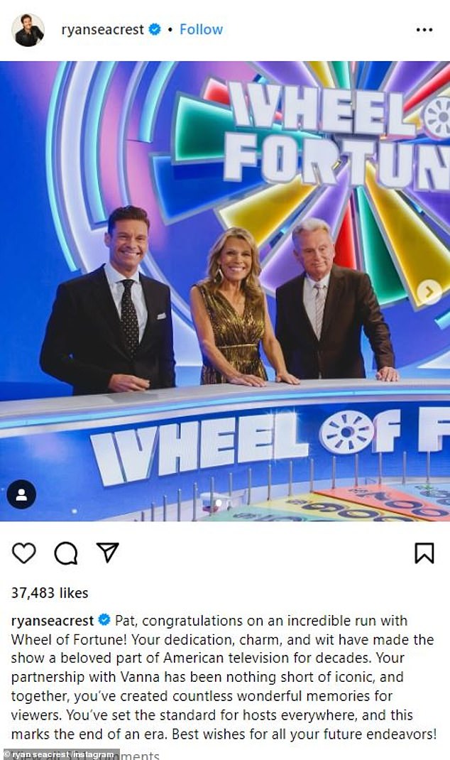 The American Idol host, 49, took to his Instagram on Saturday to share a heartfelt tribute to the longtime game show host, 77, who stepped down after 43 years at the helm of the game show