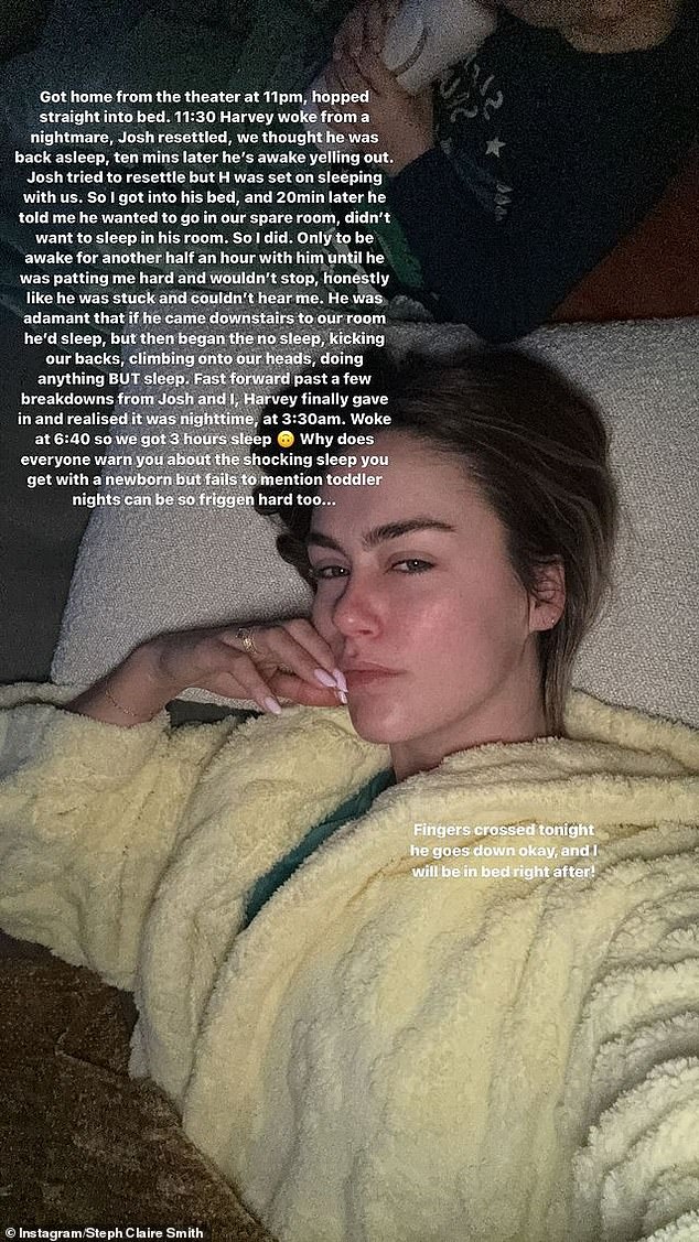 The co-founder of fitness program Keep It Cleaner then shared a photo of herself lying in bed next to her son and looking less than impressed.  She accompanied this with a lengthy caption explaining what happened.