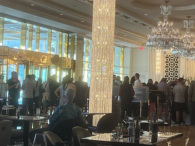 Spectators gathered Saturday in the lobby of the Trump Hotel in Las Vegas hoping to see the ex-president who was in town for a fundraiser ahead of his rally Sunday