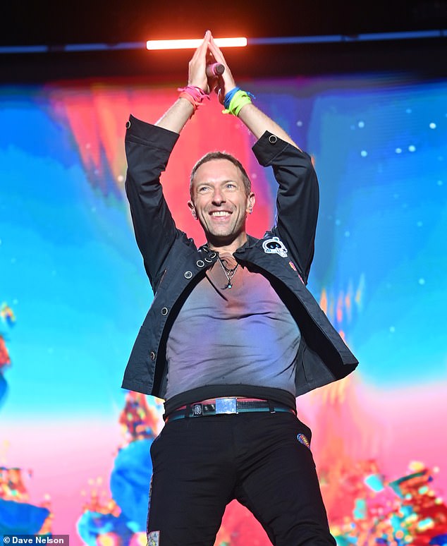 Coldplay is currently on a world tour with their final stops in Greece.  Chris Martin is pictured