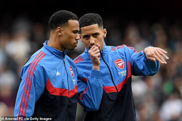 Saliba has formed perhaps the best centre-back partnership in the league at Arsenal, alongside Gabriel (left)