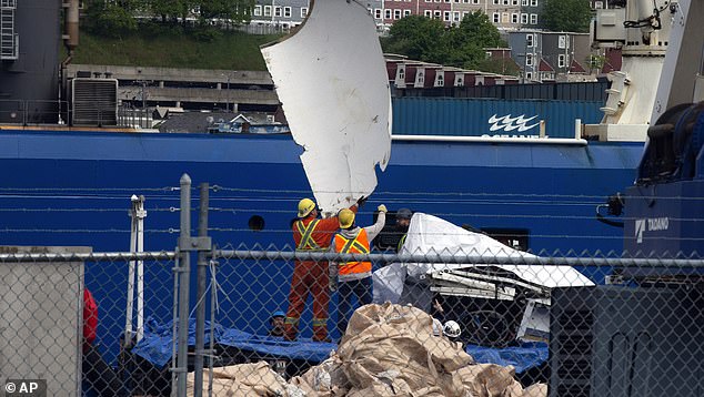 Mr Cameron said he was not consulted by investigators to help with their investigation even after he volunteered (photo of the submarine's debris, recovered after it was found on the ocean floor)