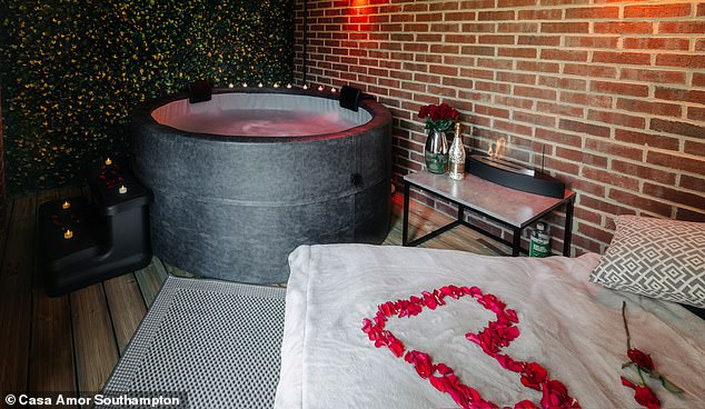 The property's hot tub (upstairs) is 'privately gated' to keep any romantic moves 'away from prying eyes'