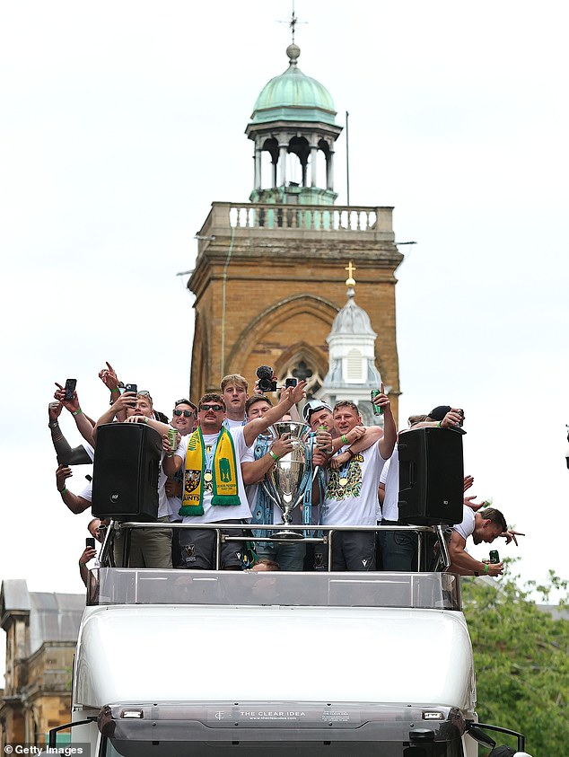 Northampton's players, including Fin Smith, enjoyed a parade after their title win