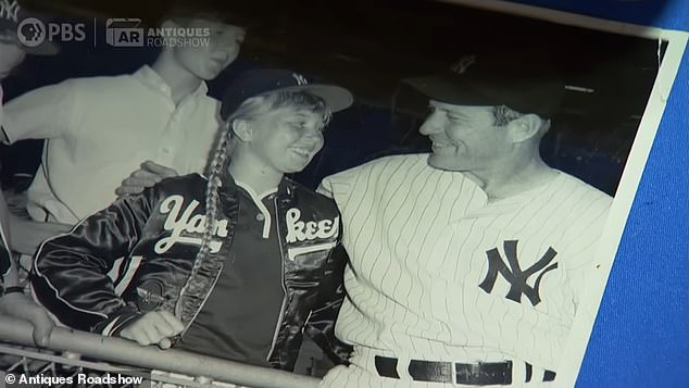 Nancy, the owner of the bat, said it all came down to it when she was just eight years old and played for the Little League team and pretended to be a boy - because girls weren't allowed back then (she's pictured on the left alongside Yankee legend Mickey Mantel)