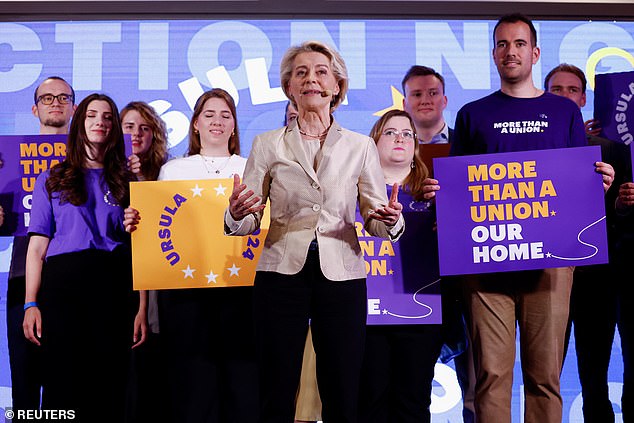 President of the European Commission Ursula von der Leyen speaks during an event in the European Parliament