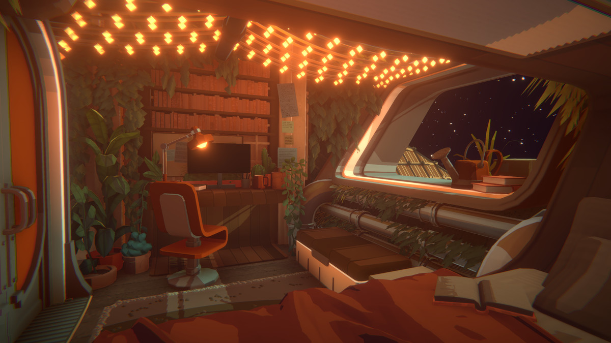 An illustration from Generation Exile shows a 1950s-inspired bedroom on a spaceship.