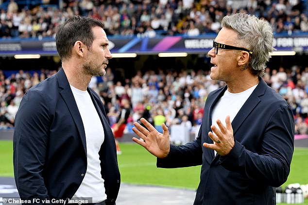 The former Take That star was seen speaking to England manager Frank Lampard just before kick-off