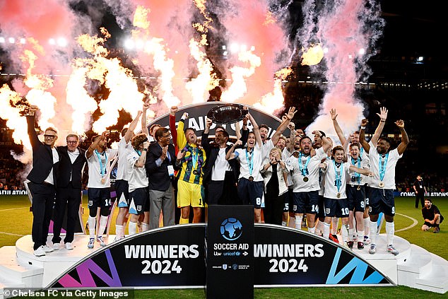 England went on to triumph 6–3 at Stamford Bridge to capture their first Soccer Aid title in six years