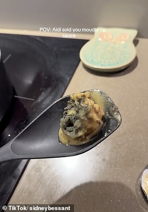 A giant chunk of mold fell out when she went to pour the sauce into the skillet (photo)