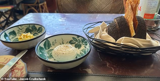 Jacob said he received a 'welcome gift' in the form of a bread selection.  The items include a croissant with truffle butter and some more bread with honey butter and ricotta