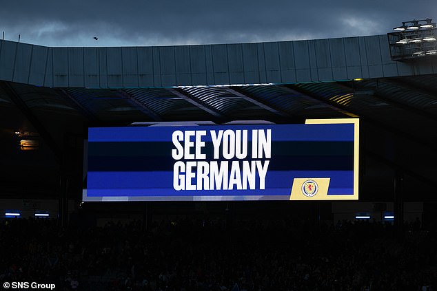 The big screen in Hampden says it all as fans prepare for their journey to the Euro finals