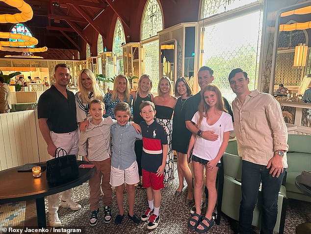 In the cheerful snaps, the PR guru was seen grinning from ear to ear as she posed with her closest friends and family, including daughter Pixie, 12, and son Hunter, nine, who she shares with Oliver