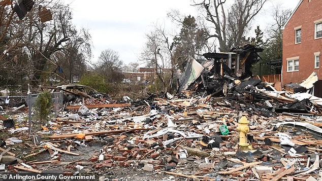 Pictured: the aftermath of the explosion that destroyed Yoo's house