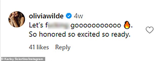 Wilde (née Cockburn) responded to screenwriter Karley Sciortino's Instagram post announcing the project: “Let's f***ing gooooooooooooo.  So honored, so excited, so ready!”