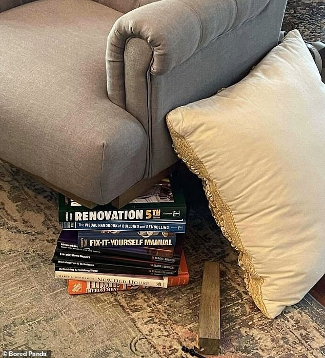 DI-why?  A woman asked her brother to use these DIY books and fix the chair, but he took it a little too literally
