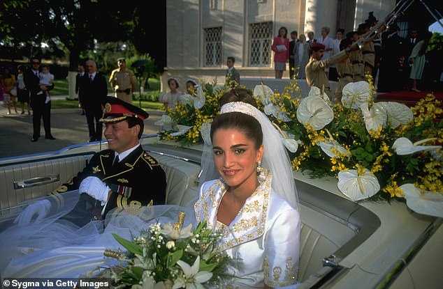 Rania and Abdullah leave Zahran Palace in their car after tying the knot 31 years ago today