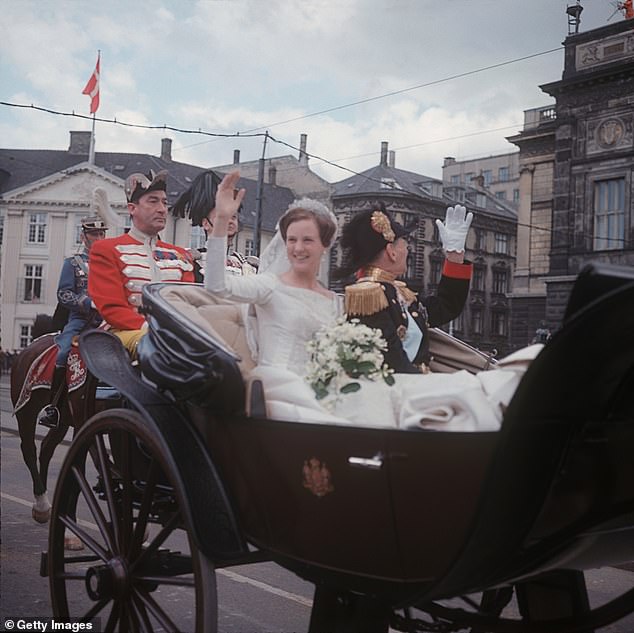 Arriving at Holmen Church on the arm of her father, King Frederick IX, Margrethe was the epitome of elegance