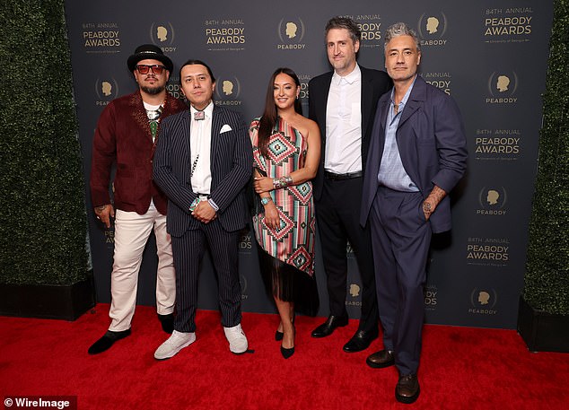 The filmmaker, 48, was in good company at the event (L-R), pictured with Sterlin Harjo, Bobby Wilson, Tazbah Chavez and Garrett Basch