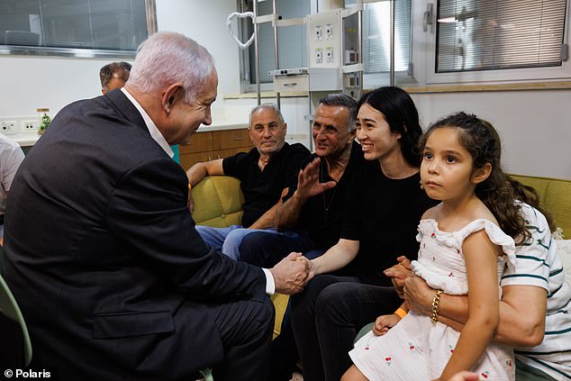 Ms Argamani meets with Israeli President Benjamin Netanyahu.  The 26-year-old was reunited with her ecstatic family on Saturday after 245 days in captivity