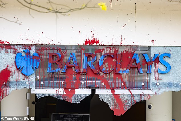 BRISTOL: The windows of the Barclays Bank branch in the city center have been smashed