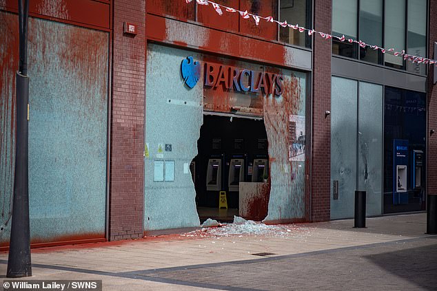 BURY: A police cordon has been set up outside the Barclays bank in Bury, Manchester, following the protest