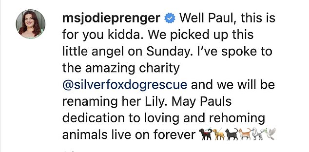 Last year, the soap star paid tribute to the late Paul O'Grady by renaming her new rescue dog Lily, in memory of the comedian's drag persona, Lily Savage.