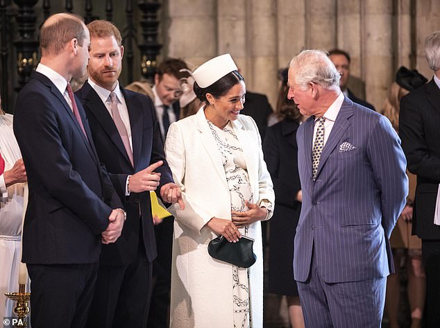 William, Harry, Meghan and Charles during a Commonwealth Service at Westminster Abbey in 2019