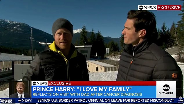 The Duke of Sussex speaks to Good Morning America in February.  Harry suggested during the interview that the cancer diagnosis could lead to a reconciliation with Charles