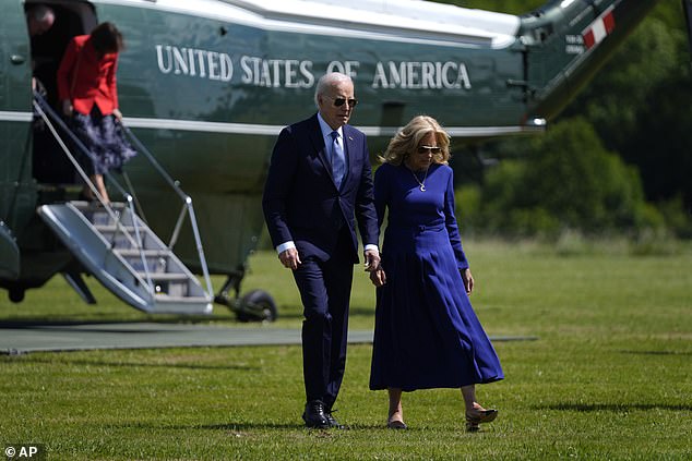 Jill Biden was in France to support President Joe Biden, above the couple at the final stop of their trip at the American Cemetery in Belleau, France