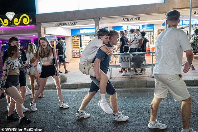 Men gave their friends a ride or supported them as they walked, as police watched the chaos unfold