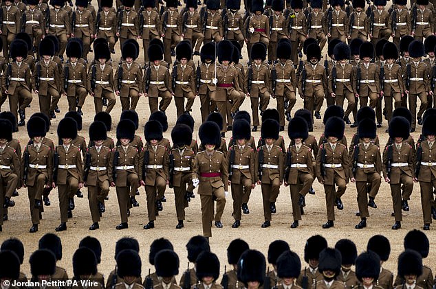 Household Division troops take part in the Brigade Major's Review in London on 30 May