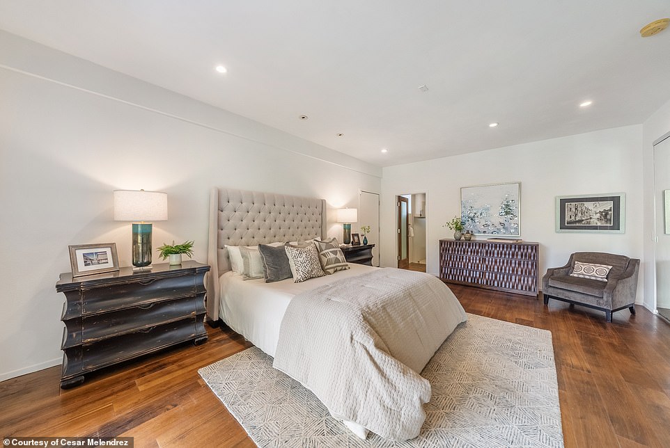 The bedrooms in Steve-O's old Californian property were completely updated and include new white furniture and bedding with hints of color that bring out the ambiance of the room