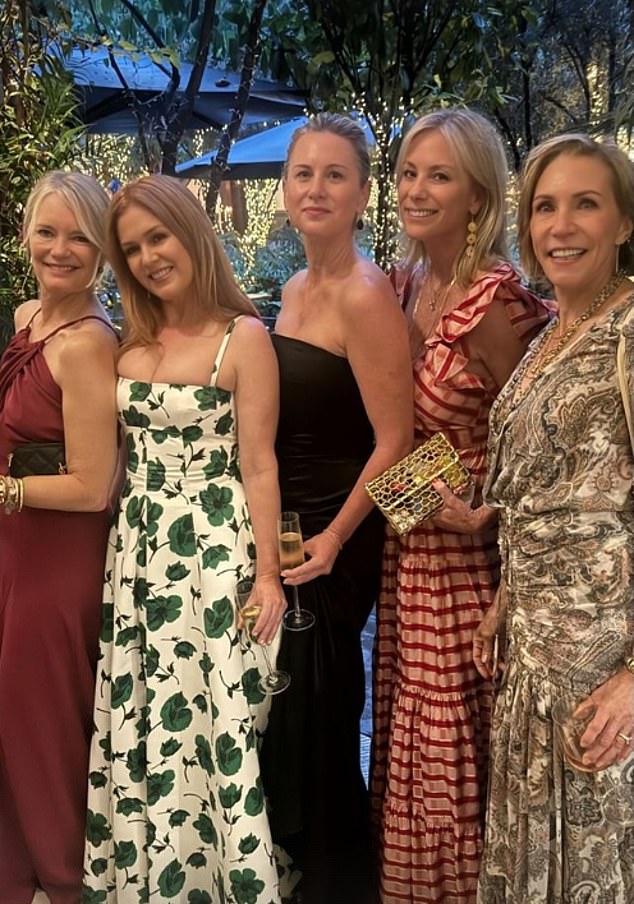 Newly single Isla Fisher (second from left) was among the celebrity guests in attendance and shared a series of photos from the wedding (pictured with friends)