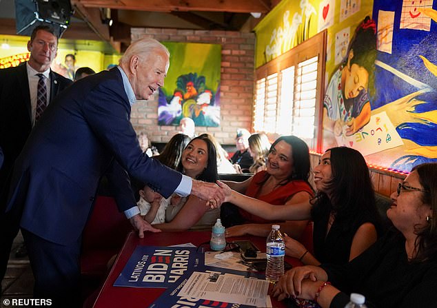 Biden greets supporters during a campaign event at a Mexican restaurant in Phoenix, Arizona on March 19, 2024