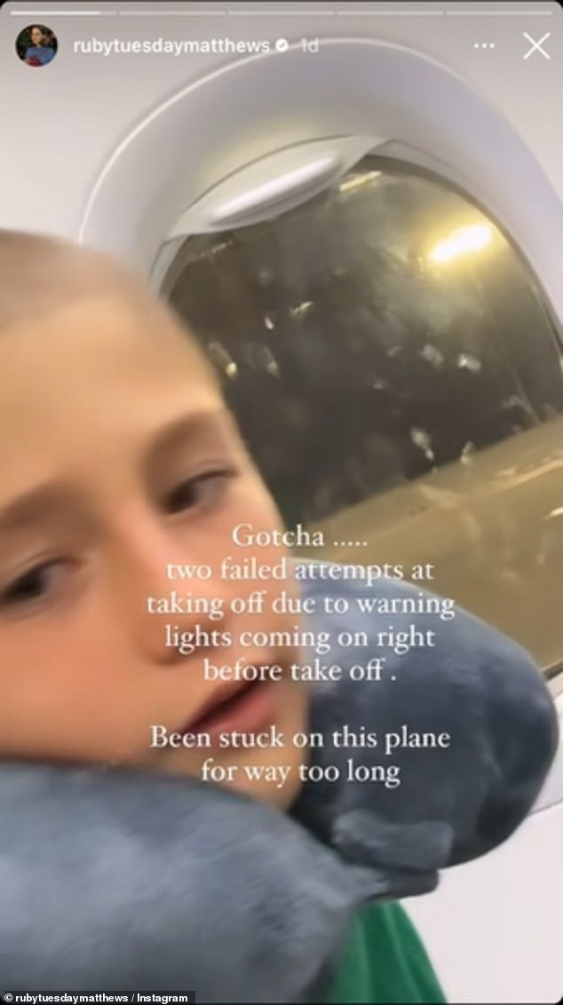 The 29-year-old Byron Bay influencer took to Instagram this weekend to detail her fears during her trip to Bali with her three children, Rocket, five, Mars, four, and Holiday, one.  In her Stories, Ruby shared a close-up photo of her son sitting on the plane looking less than happy after their flight was delayed twice