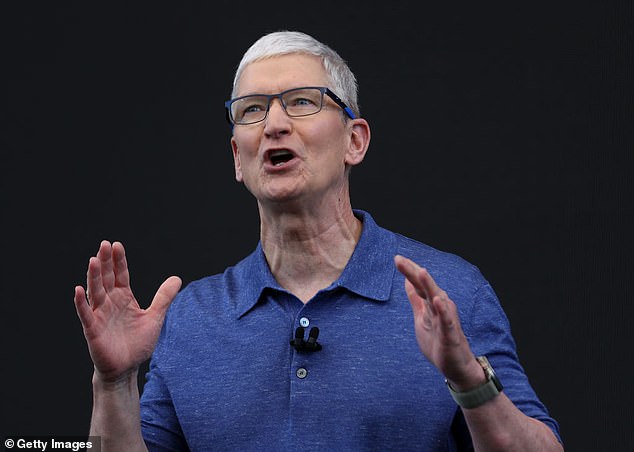 Apple CEO Tim Cook delivers remarks at the start of the Apple Worldwide Developers Conference (WWDC) on June 10, 2024 in Cupertino, California