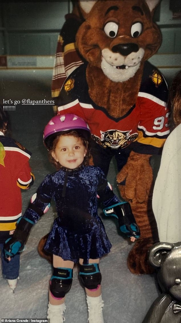 She shared an adorable throwback photo of herself on the ice with the Panthers mascot