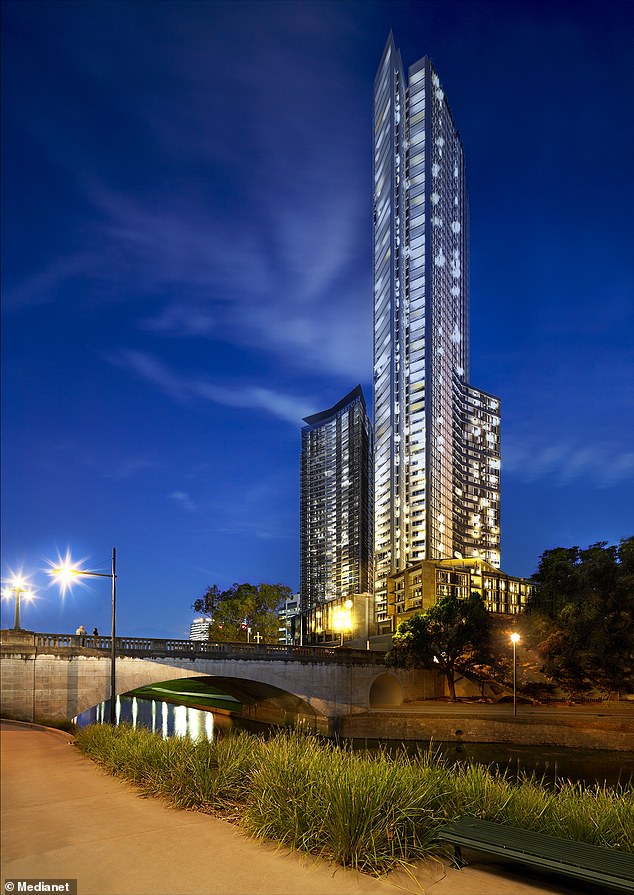 Tyler fell to his death at the Meriton Suites in Parramatta (above)