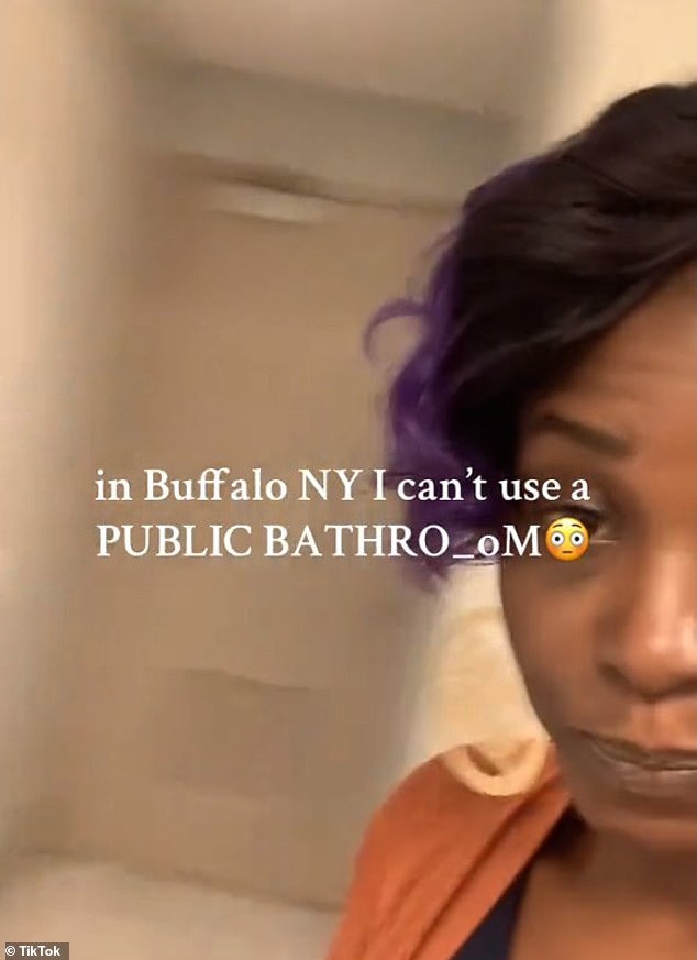 The black law firm employee recorded the confrontation and uploaded it to her TikTok, where she wrote: 'in Buffalo NY I can't use a PUBLIC BATHROOM'