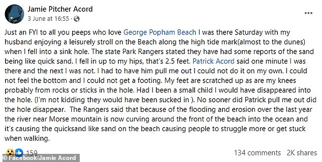 Acord decided to share her experiences on Facebook as a warning to other beachgoers