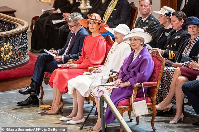 The King and Queen, along with Queen Margrethe and Princess Benedkeek, first attended a service at Holmen's Church before heading to a ceremony at Christianborg Castle