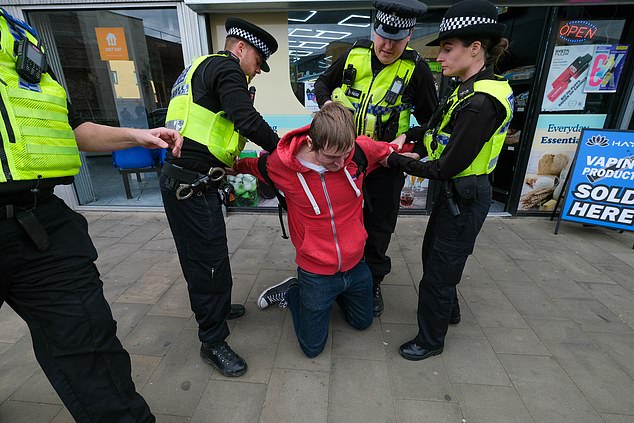 The man is arrested by officers in Barnsley.  Mr Farage later thanked South Yorkshire Police