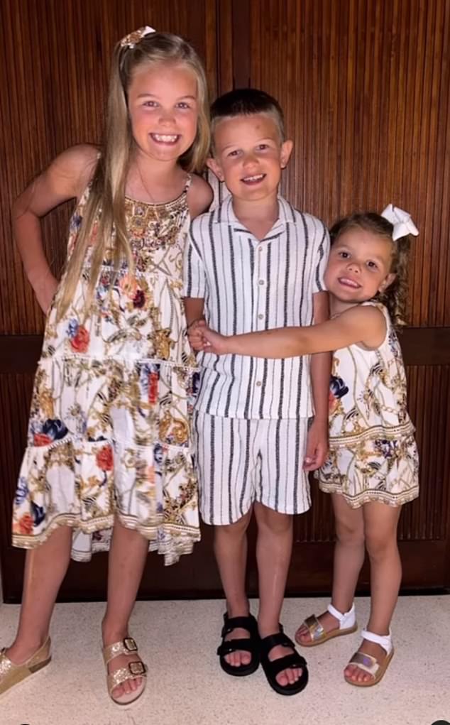 Sofia, Finley and Olivia, who share Jamie and Rebekah, pose for photos