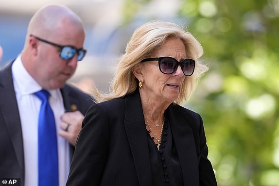 First lady Jill Biden arrives at federal court in Wilmington, Del., on Monday, June 10, 2024.  (AP Photo/Matt Slocum)