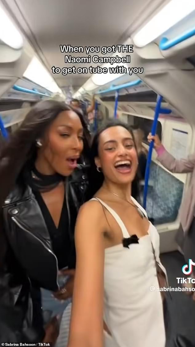 The supermodel joined TikTok star Sabrina Bahsoon, 23, known as Tube Girl, as they danced on the London Underground to Charlie XCX's new song, 360