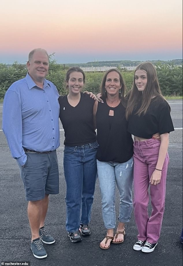 Her parents, pictured left and third from left, said their daughter was not one to use drugs or get into trouble.  Rather, it was a single mistake that ruined their lives