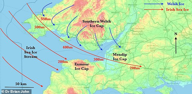 The bluestone boulders may have been carried from Wales to the Salisbury Plain by a combination of Welsh and Irish ice