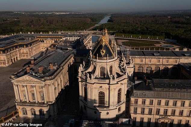 An aerial photo taken on April 28, 2021 shows the Royal Chapel after its renovation at the Chateau de Versailles (Palace of Versailles) in Versailles, on the outskirts of Paris