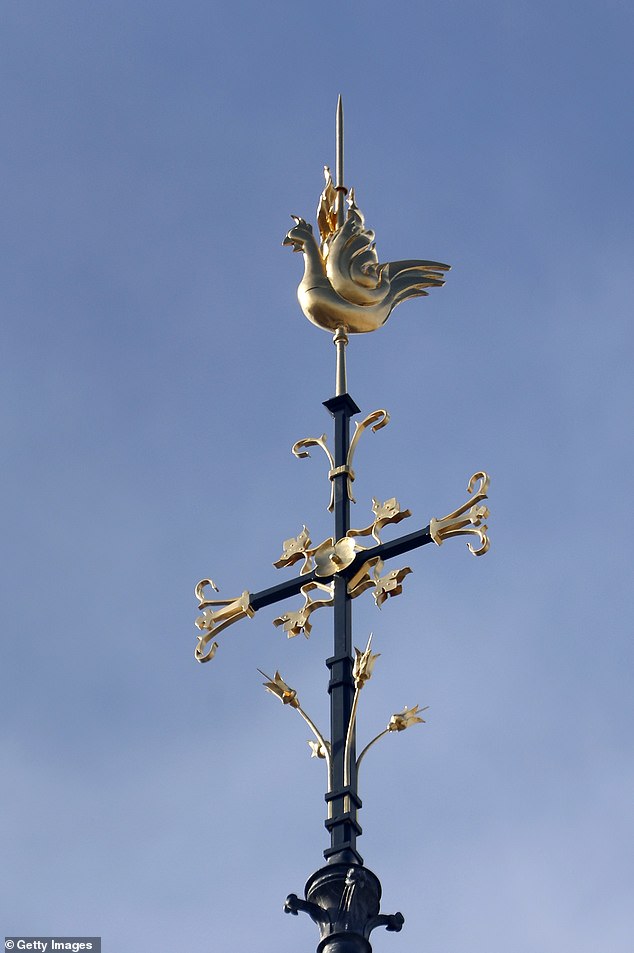 Notre Dame's new spire was seen for the first time in February.  The spire is decorated with a golden rooster and cross